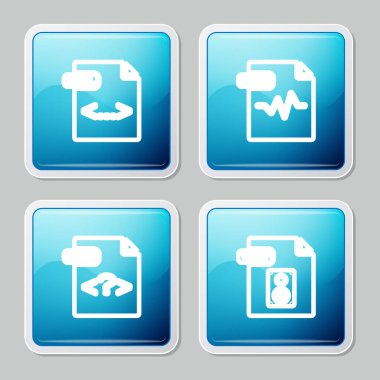 Satır XML dosya belgesi, MP3, PHP ve WAV simgesini ayarla. Vektör.