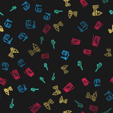 Rotary çekiç matkabı, inşaat matkabı, elektrik kablosuz tornavida ve telsiz hattını kusursuz desene ayarlayın. Vektör.