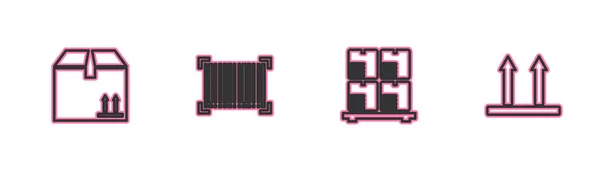Установите Картонную Коробку Трафиком Коробками Поддонах Штрих Кодом Значком Сторона — стоковый вектор