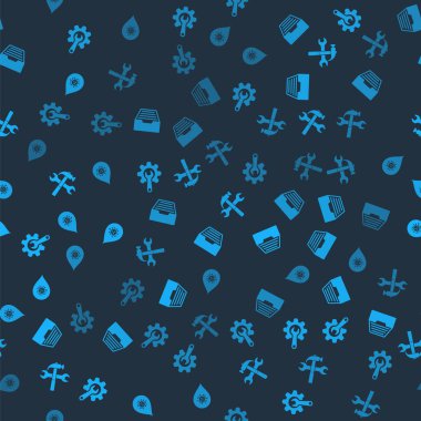 Tel ve teçhizat ayarla, belgeli çekmece, çapraz çekiç anahtarı ve kirli su damlası. Vektör.