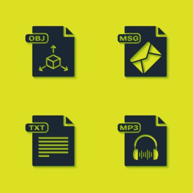 OBJ dosya belgesini, MP3, TXT ve MSG simgesini ayarla. Vektör.