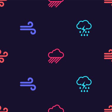 Bulut 'u yağmur ve yıldırımla donat Rüzgâr ve kusursuz bir şablon oluştur. Vektör.