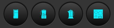 Buzdolabı, blender, Fransız presi ve elektrikli ocak ikonunu ayarla. Vektör.