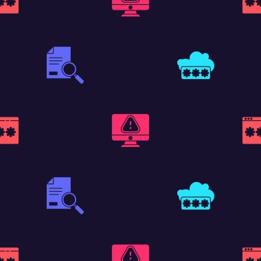 Parola korumasını, arama ile belgeyi, Monitör ünlem işaretini ve pürüzsüz deseni ayarla. Vektör.