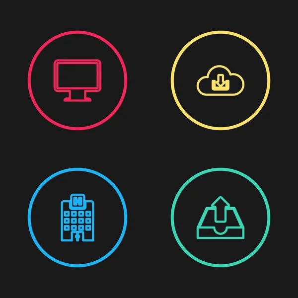 Définir Ligne Bâtiment Hôpital Médical Télécharger Boîte Réception Téléchargement Cloud — Image vectorielle