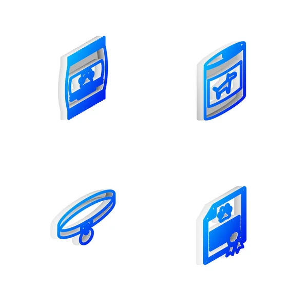 Набор Изометрической Линии Консервы Собаки Мешок Домашнего Животного Воротник Сертификат — стоковый вектор