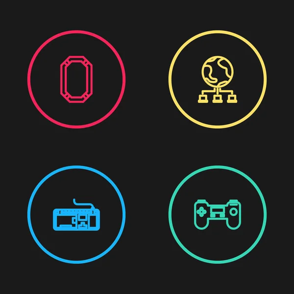 Establecer Línea Teclado Ordenador Gamepad Red Poker Icono Mesa Vector — Vector de stock