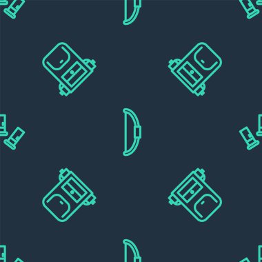 Çizgi yay, yürüyüş sırt çantası ve kartuşları kusursuz desene ayarlayın. Vektör