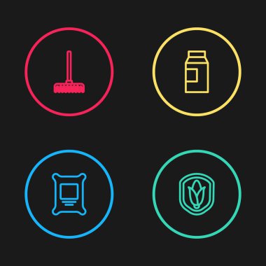 Hat gübre torbası, kalkan mısır süt ve bahçe tırmığı ikonu için kağıt paket. Vektör