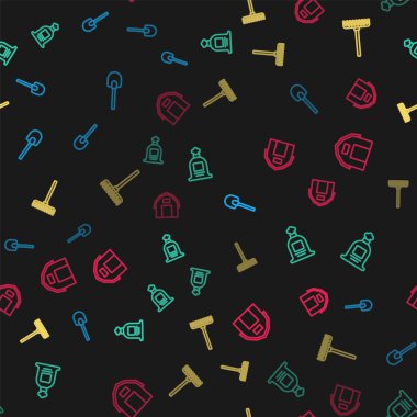 Kürek, çuval, bahçe tırmığı ve çiftlik evini kusursuz bir şekilde ayarlayın. Vektör