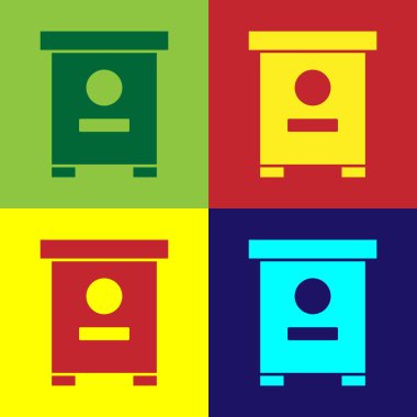 Arı ikonu için Pop Art Hive renkli arka planda izole edildi. Arı kovanı sembolü. Apiary ve arı yetiştiriciliği. Tatlı doğal yemek. Vektör.