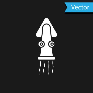 Beyaz Ahtapot simgesi siyah arkaplanda izole edildi. Vektör..