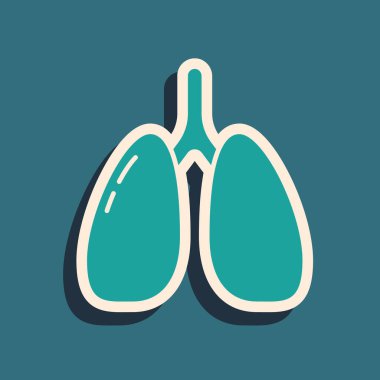 Yeşil Ciğerler simgesi yeşil arkaplanda izole edildi. Uzun gölge tarzı. Vektör..