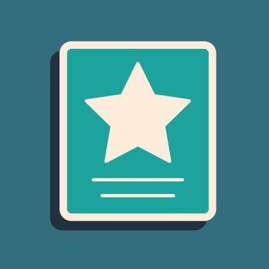 Yeşil Hollywood Şöhret Bulvarı ikonu 'nda yeşil arka planda izole edilmiş bir yıldız yürüyüşü. Ünlü kaldırım, bulvar aktörü. Uzun gölge tarzı. Vektör.