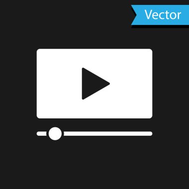 Siyah arkaplanda White Online video oynatma simgesi izole edildi. Oyun işaretli film şeridi. Vektör.