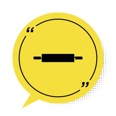 Beyaz arkaplanda siyah yuvarlanan pin simgesi izole edildi. Sarı konuşma balonu sembolü. Vektör.