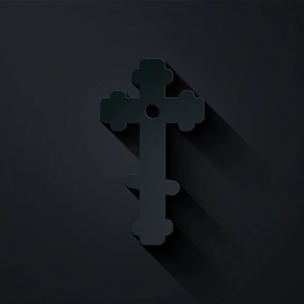Бумага Вырезать Христианский Крест Икона Изолированы Черном Фоне Церковный Крест — стоковый вектор