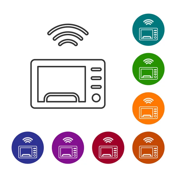 Zwarte Lijn Smart Magnetron Systeem Pictogram Geïsoleerd Witte Achtergrond Pictogram — Stockvector