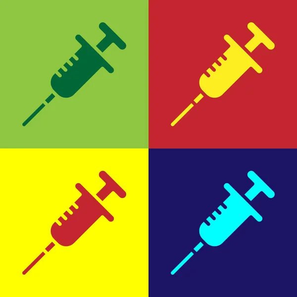 Pop Art Spuit Pictogram Geïsoleerd Kleur Achtergrond Spuit Voor Vaccin — Stockvector