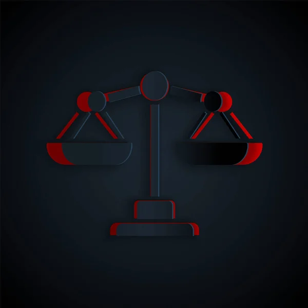 Χάρτινη Περικοπή Scales Justice Εικόνα Απομονώνονται Μαύρο Φόντο Σύμβολο Του — Διανυσματικό Αρχείο