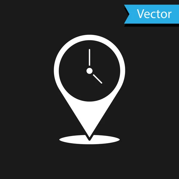 Ubicación Blanca Con Icono Reloj Aislado Sobre Fondo Negro Vector — Vector de stock