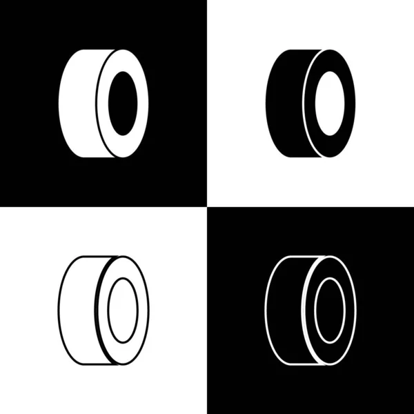 Set Autoreifen Symbol Isoliert Auf Schwarzem Und Weißem Hintergrund Vektor — Stockvektor