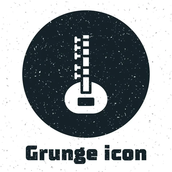 Grunge Sitar Icône Instrument Musique Classique Isolé Sur Fond Blanc — Image vectorielle