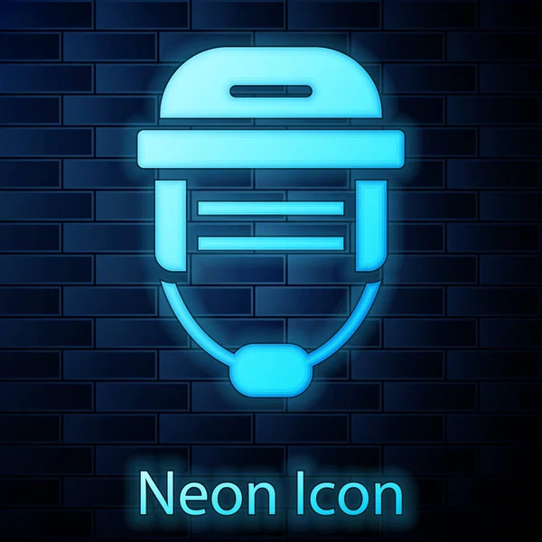 Leuchtende Neon Hockey Helm Ikone Isoliert Auf Backsteinwand Hintergrund Vektor — Stockvektor