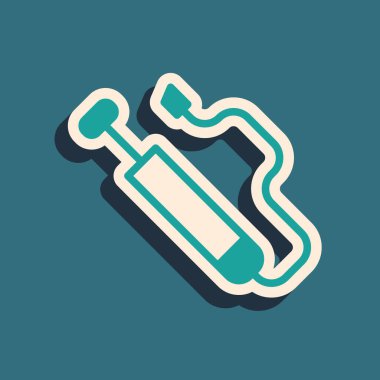 Yeşil bisiklet hava pompası ikonu yeşil arka planda izole edildi. Uzun gölge tarzı. Vektör.