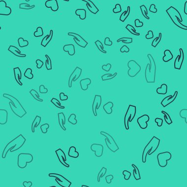 Siyah çizgi kalp ikonunda yeşil arka planda izole edilmiş pürüzsüz desen var. El çabukluğu aşk sembolü. Sevgililer Günü sembolü. Vektör.