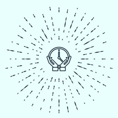 Gri arkaplanda siyah çizgi saat simgesi izole edildi. Zaman sembolü. Soyut çember rastgele noktalar. Vektör.