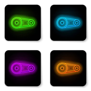 Parlayan neon çizgisi zamanlayıcı kiti simgesi beyaz arkaplanda izole edildi. Siyah kare düğme. Vektör.