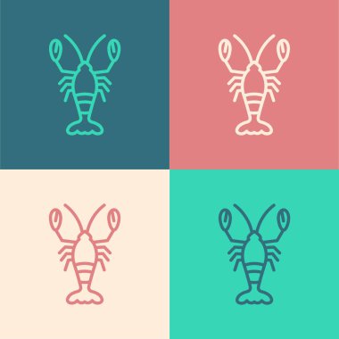 Pop sanat çizgisi Istakoz simgesi renk arkaplanında izole edildi. Vektör.