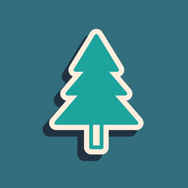 Зеленый Значок Елки Зеленом Фоне Рождеством Новым Годом Длинный Стиль — стоковый вектор