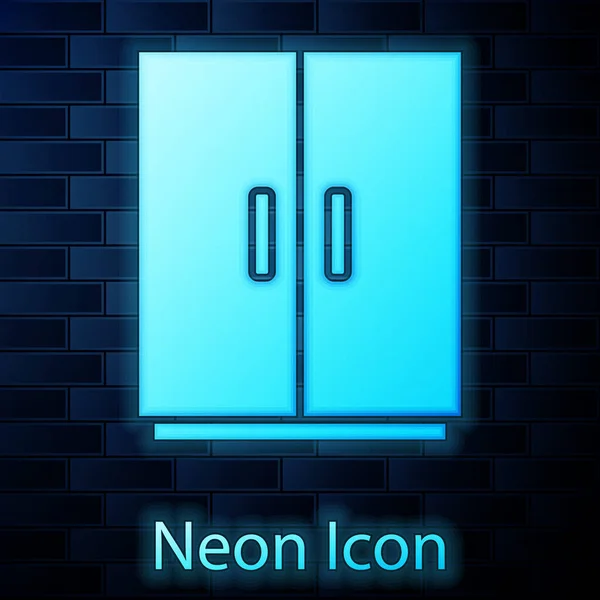 Glödande Neon Garderob Ikon Isolerad Tegel Vägg Bakgrund Vektor — Stock vektor