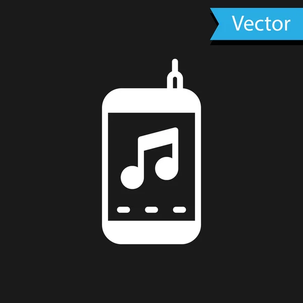 White Music Player Symbol Isoliert Auf Schwarzem Hintergrund Tragbares Musikgerät — Stockvektor