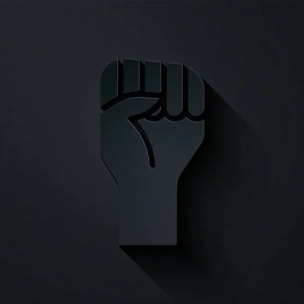 Paper Cut Raised Hand Clenched Fist Icon Isolated Black Background — Stock Vector