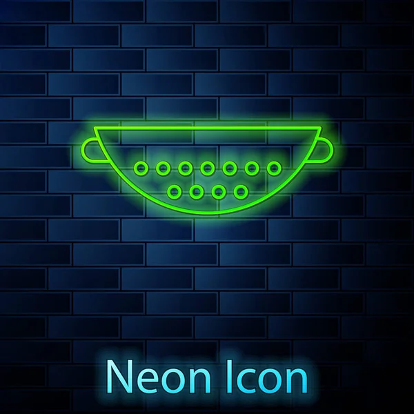 Brillante Línea Neón Icono Del Colador Cocina Aislado Fondo Pared — Vector de stock