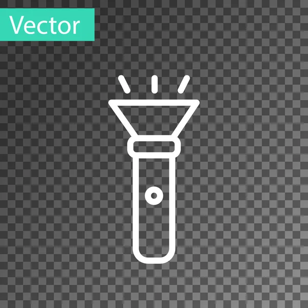 Weiße Linie Taschenlampe Symbol Isoliert Auf Transparentem Hintergrund Vektor — Stockvektor