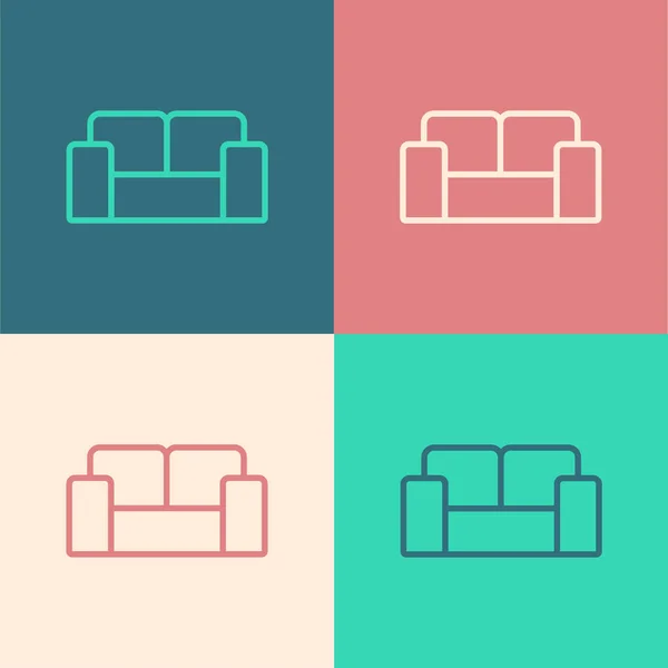 Pop Art Line Sofa Icon Isolated Color Background Vector — Stock Vector