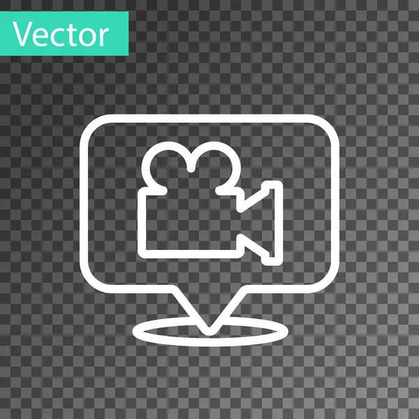 Weiße Linie Kamera Und Standort Pin Symbol Isoliert Auf Transparentem — Stockvektor