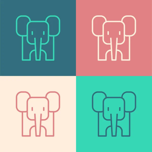 Pop Art Line Elephant Icon Isolated Color Background Vector — Stock Vector