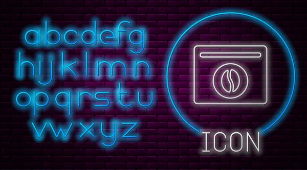 Ragyogó Neon Vonal Zacskó Kávébab Ikon Izolált Téglafal Háttér Neonfény — Stock Vector