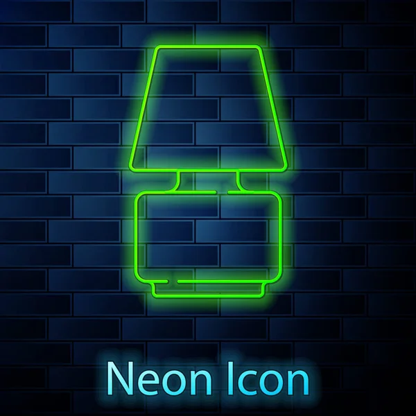 Leuchtende Neon Linie Tischlampe Symbol Isoliert Auf Backsteinwand Hintergrund Vektor — Stockvektor