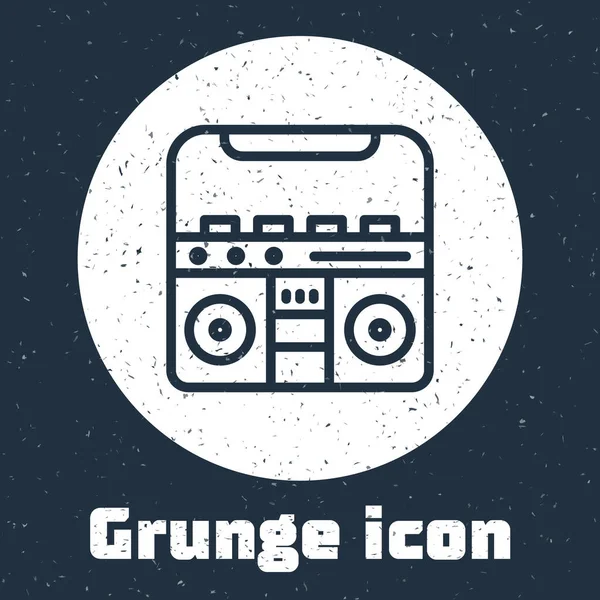 Grunge Linha Home Stereo Com Dois Alto Falantes Ícone Isolado — Vetor de Stock