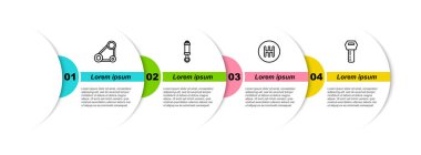 Hat zamanlayıcı kiti, şok emici, vites değiştirici ve uzaktan kumandalı araba anahtarı. Ticari bilgi şablonu. Vektör