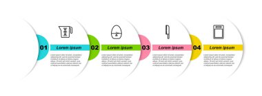 Çizgi ölçme kabı, mutfak zamanlayıcısı, bıçak ve kesme tahtası. Ticari bilgi şablonu. Vektör