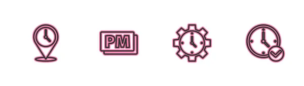 Définir Emplacement Ligne Avec Horloge Gestion Temps Horloge Icône Vecteur — Image vectorielle
