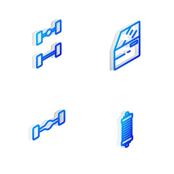 Imposta Linea Isometrica Porta Auto Auto Telaio Icona Ammortizzatore Vettore — Vettoriale Stock