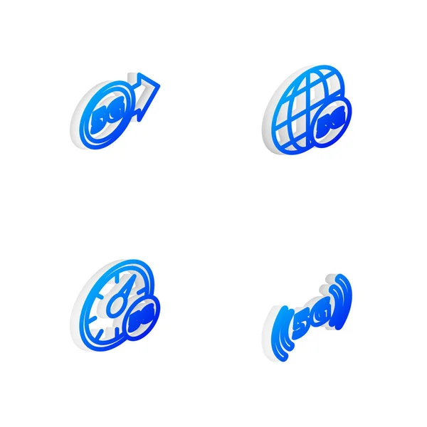 Réglez Isometric Ligne Réseau Compteur Vitesse Numérique Icône Vecteur — Image vectorielle